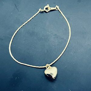 Gold Tone Triangle Link Chain Bracelet With 3D Heart Charm